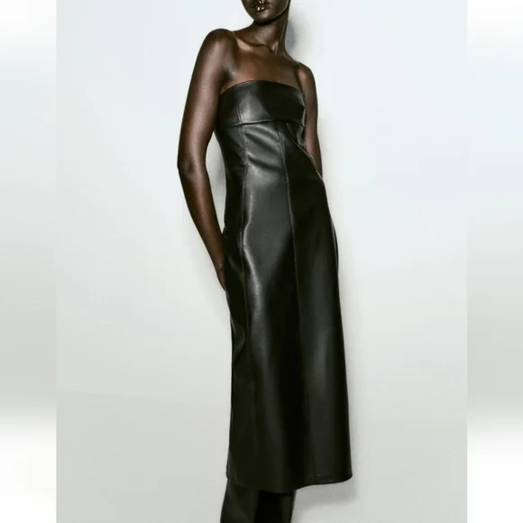 Zara Strapless Faux Leather Midi Dress - Picture 10 of 14